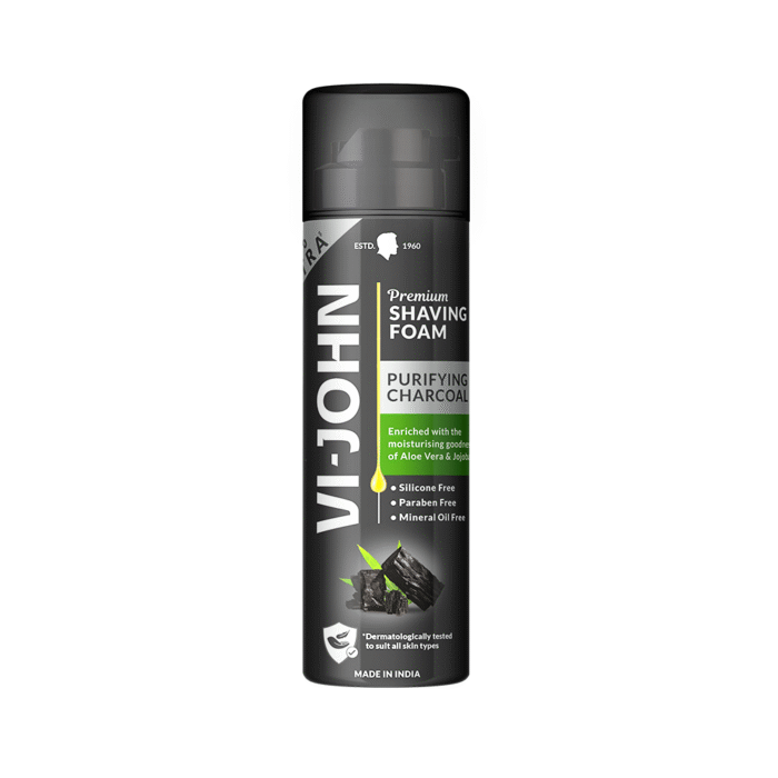 VI-JOHN Purifying Charcoal Shaving Foam for Men - Enriched with Aloe Vera & Jojoba Oil - Image 6