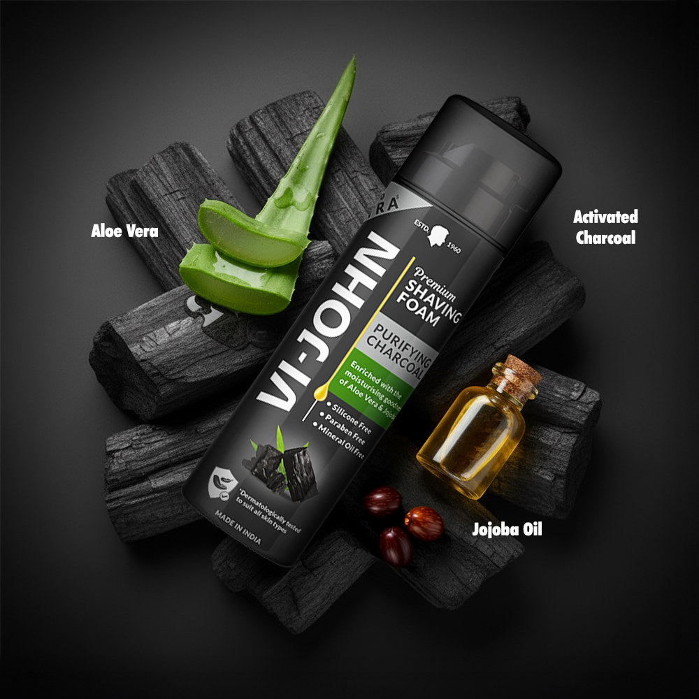2 VI-JOHN Shaving Foam – Purifying Charcoal VI-JOHN Purifying Charcoal Shaving Foam for Men - Enriched with Aloe Vera & Jojoba Oil - Image 1