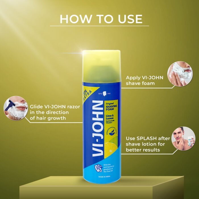VI-JOHN Best shaving foam for daily use | Dermatologically Tested Lime & Lemon Shaving Foam enriched with Vitamin E & Tea Tree Oil -401g - Image 3