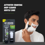 VI-JOHN Purifying Charcoal Shaving Cream with Brush Combo | Enriched with Aloe Vera & Jojoba Oil | Deep Cleansing, Smooth & Refreshing Shave - Image 2