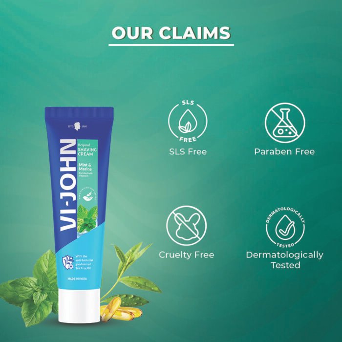 VI-JOHN Mint & Marine | Best Shaving Cream For Sensitive Skin | Dermatologically Tested | enriched with Vitamin E & Tea Tree Oil-124g - Image 4