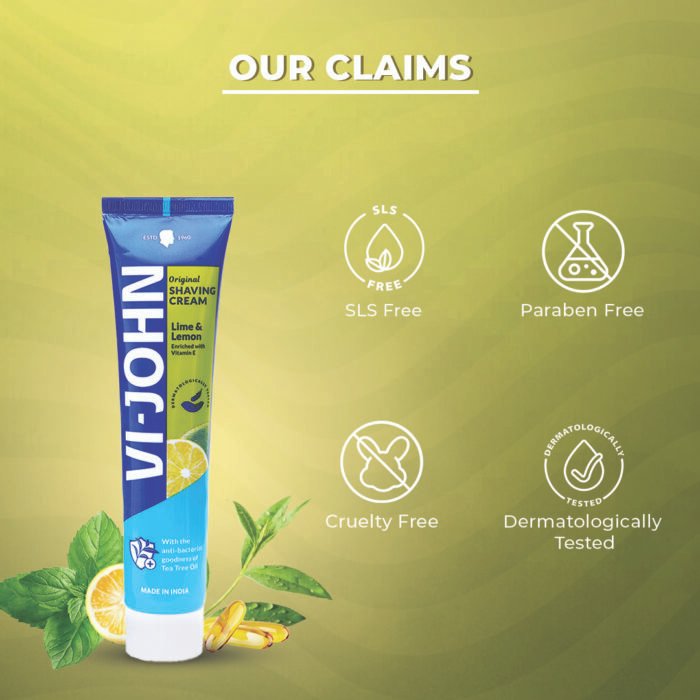 VI-JOHN Lime & Lemon Shaving Cream | Best Shaving Cream for A Smooth Shave Experience | enriched with Vitamin E & Tea Tree Oil -124g - Image 4