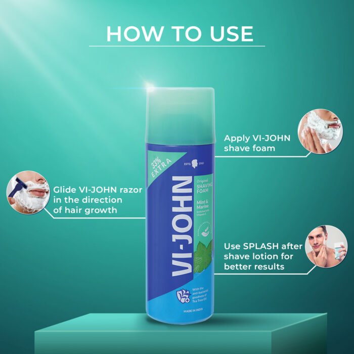 VI-JOHN Sensitive Skin Shaving Foam | Dermatologically Tested Mint & Marine Shaving Foam For All Skin Type enriched with Vitamin E & Tea Tree Oil-401g - Image 2