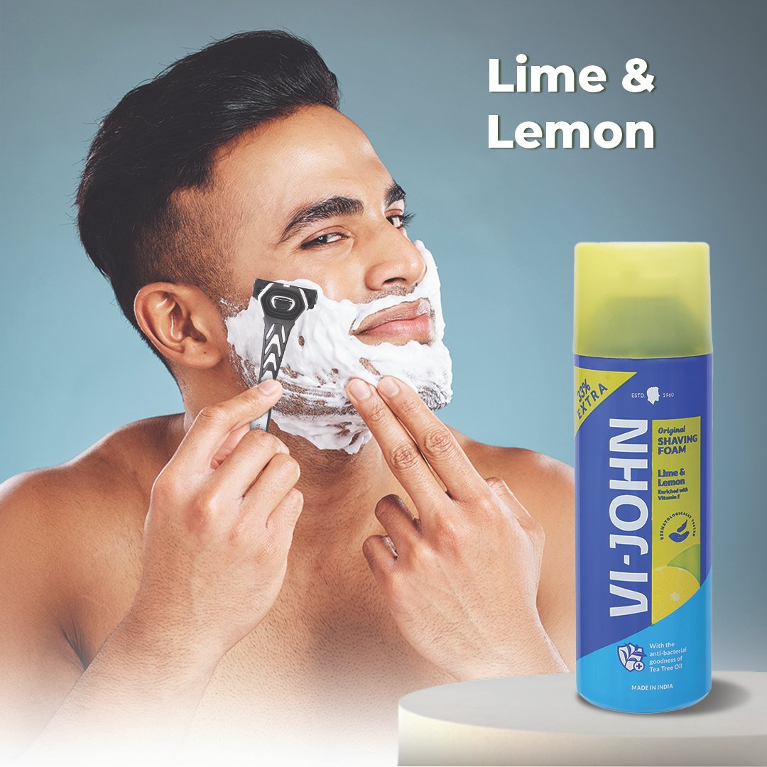 6 VI-JOHN Best shaving foam for daily use | Dermatologically Tested Lime & Lemon Shaving Foam enriched with Vitamin E & Tea Tree Oil -401g - Image 1