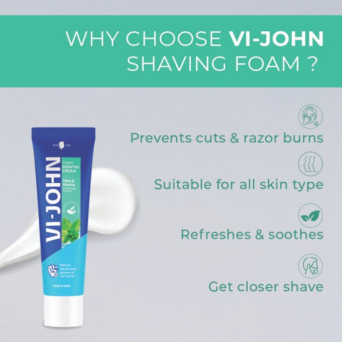 VI-JOHN Mint & Marine | Best Shaving Cream For Sensitive Skin | Dermatologically Tested | enriched with Vitamin E & Tea Tree Oil-124g - Image 3