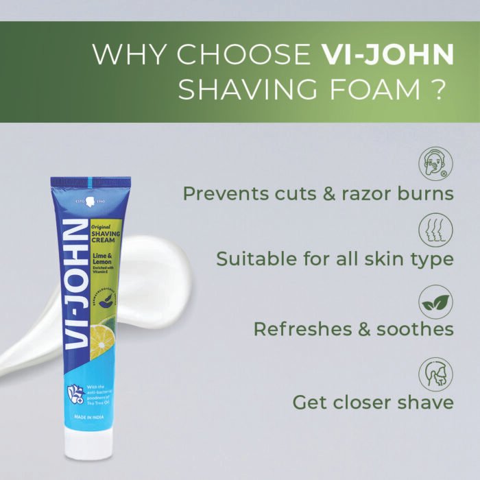 VI-JOHN Lime & Lemon Shaving Cream | Best Shaving Cream for A Smooth Shave Experience | enriched with Vitamin E & Tea Tree Oil -124g - Image 3