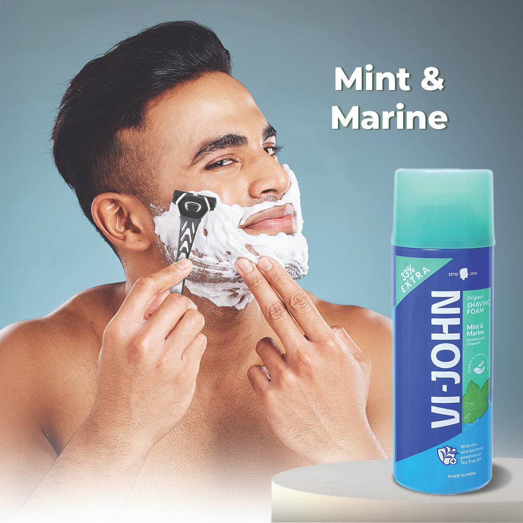 6 VI-JOHN Sensitive Skin Shaving Foam | Dermatologically Tested Mint & Marine Shaving Foam For All Skin Type enriched with Vitamin E & Tea Tree Oil-401g - Image 1