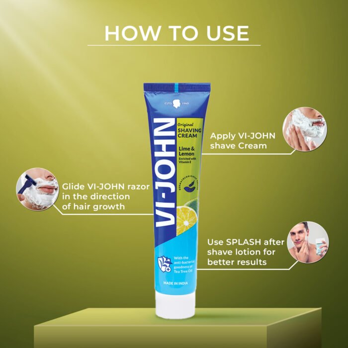 VI-JOHN Lime & Lemon Shaving Cream | Best Shaving Cream for A Smooth Shave Experience | enriched with Vitamin E & Tea Tree Oil -124g - Image 2