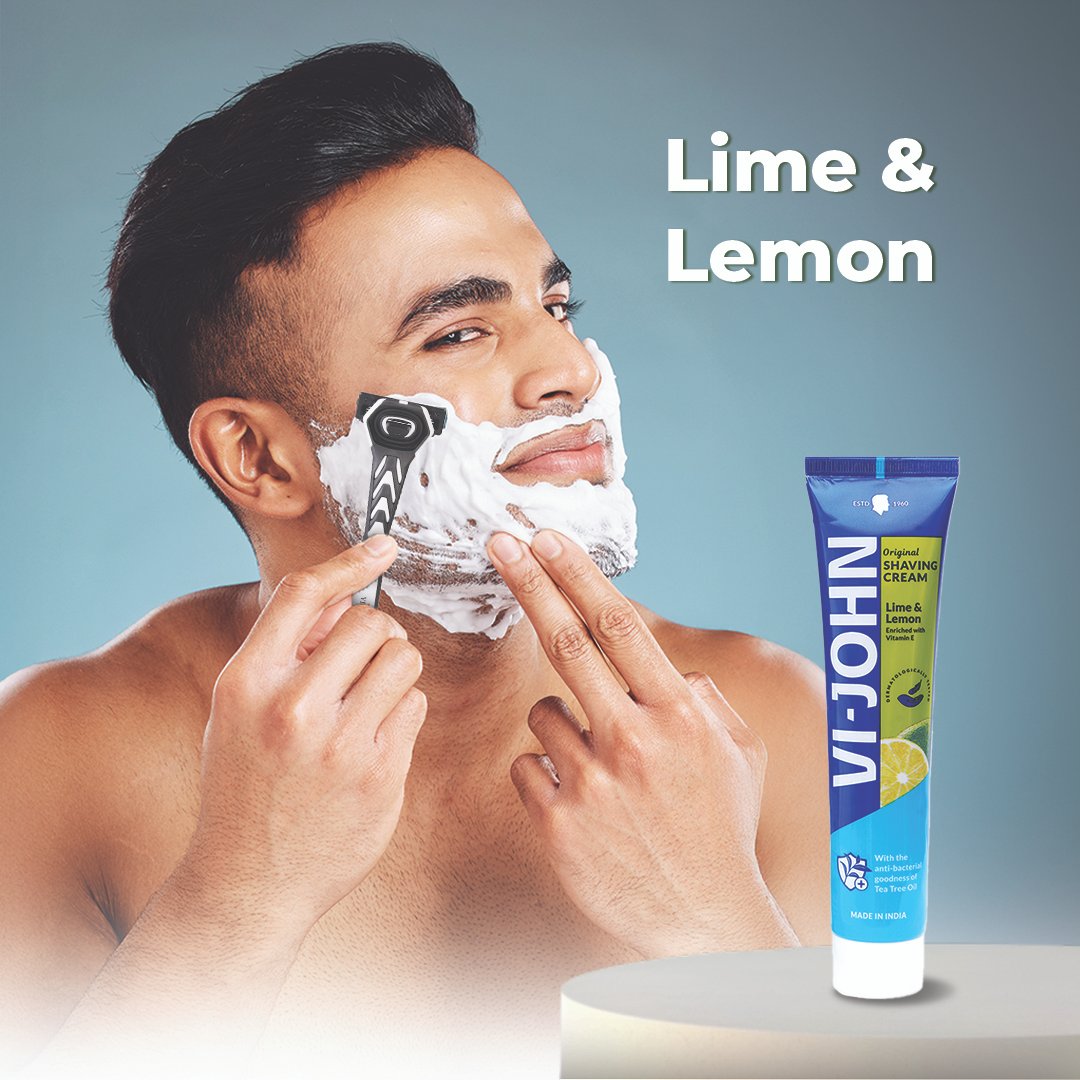8 VI-JOHN Lime & Lemon Shaving Cream | Best Shaving Cream for A Smooth Shave Experience | enriched with Vitamin E & Tea Tree Oil -124g - Image 1