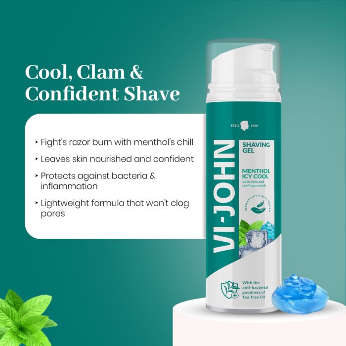 VI-JOHN Menthol Icy Cool Shave Gel with Mint and Cooling Crystals – Refreshing & Smooth Shaving Experience | For All Skin Types - Image 4