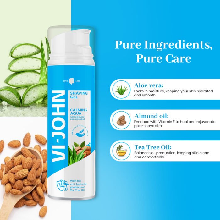 VI-JOHN Calming Aqua Shaving Gel with Almond Oil & Aloe Vera-200 ML | For All skin type - Image 3