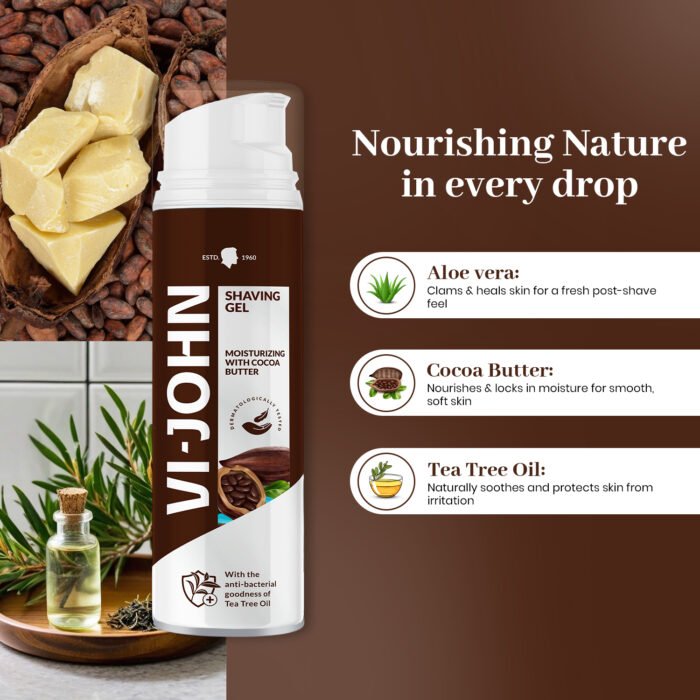 VI-JOHN Moisturizing Shaving Gel with Cocoa Butter-200 ML | For All Skin Types - Image 3