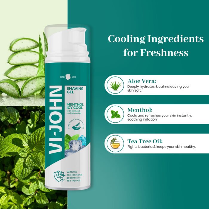 VI-JOHN Menthol Icy Cool Shave Gel with Mint and Cooling Crystals – Refreshing & Smooth Shaving Experience | For All Skin Types - Image 3