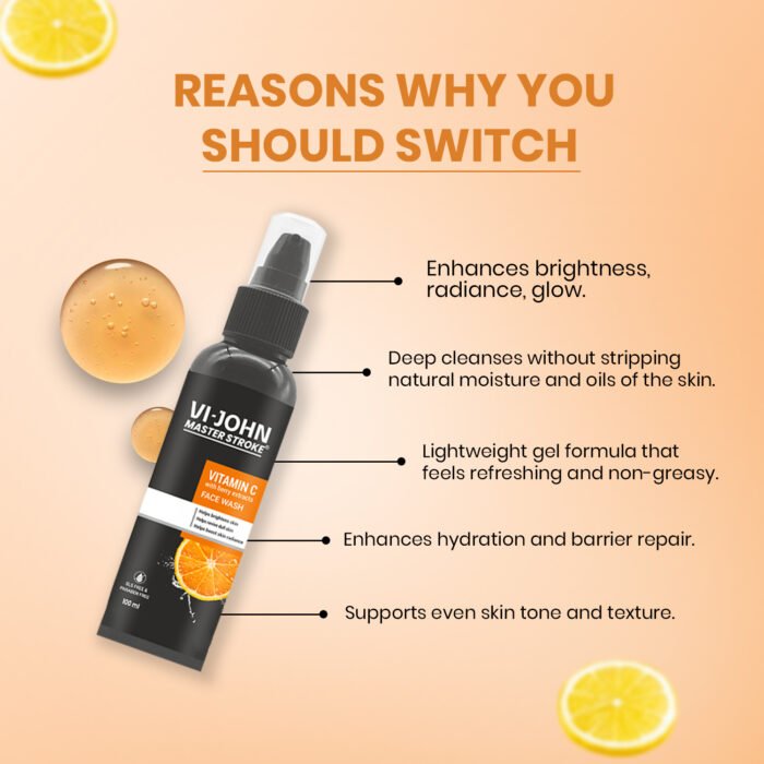 VI-JOHN Master Stroke Vitamin C Face Wash for Skin Brightening (100 ml) - Image 4