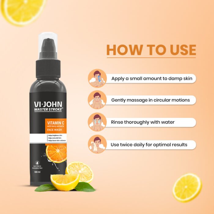 VI-JOHN Master Stroke Vitamin C Face Wash for Skin Brightening (100 ml) - Image 3