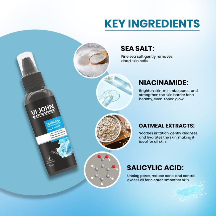 VI-JOHN Master Stroke Calming Aqua Face Wash for Pimples and Acne (100 ml) - Image 2