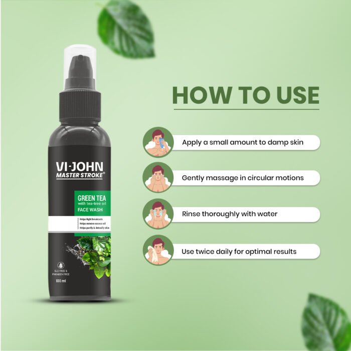 VI-JOHN Master Stroke Green Tea with Tea Tree Face Wash 100ML - Image 5