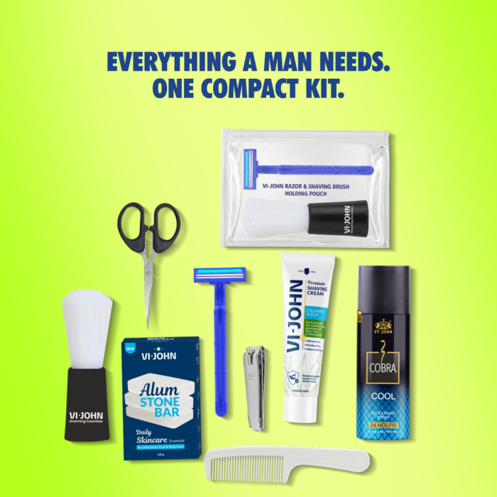 VI-JOHN Essential 10-in-1 Travel Grooming Kit for Men – Complete Shaving & Personal Care Combo with Razor, Cream, Brush, Alum Stone & More - Image 4