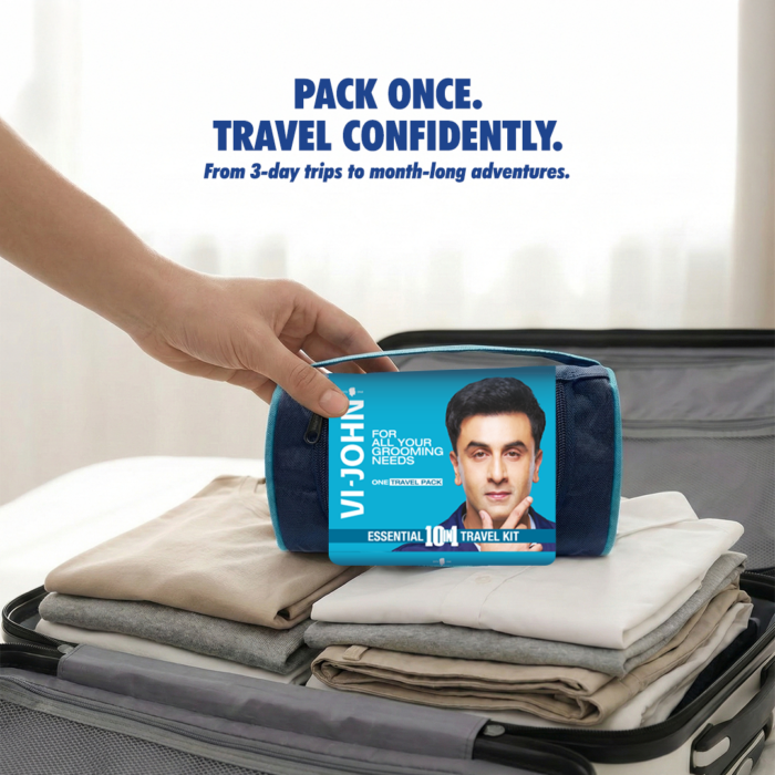 VI-JOHN Essential 10-in-1 Travel Grooming Kit for Men – Complete Shaving & Personal Care Combo with Razor, Cream, Brush, Alum Stone & More - Image 3