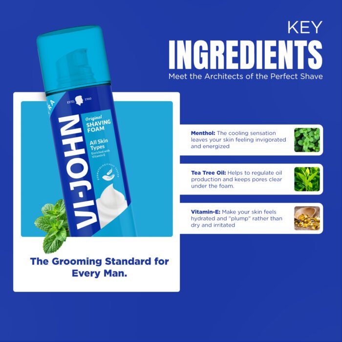 VI-JOHN Shaving Foam All Skin Types  | Dermatologically Tested | 400GM - Image 2